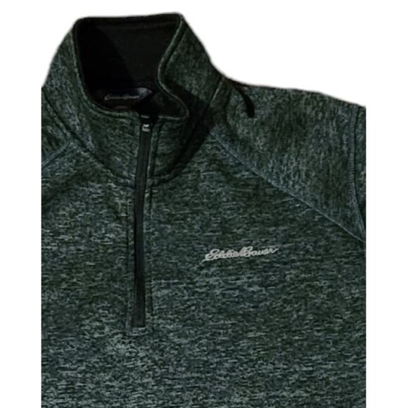 Eddie Bauer 1/4 Quarter Zip Pullover Top Fleece Lined Mock Neck Green Mens Large - Picture 3 of 4